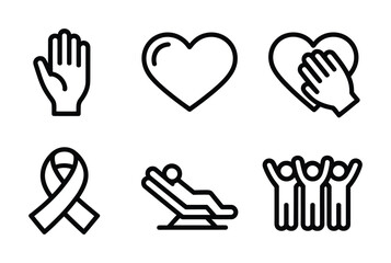 Charity and social care icons - hand, heart, ribbon, community support