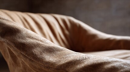 Cozy caramel suede chair whispers timeless elegance, evoking Hygge solace, ideal for Relaxation Day or a winter solstice retreat