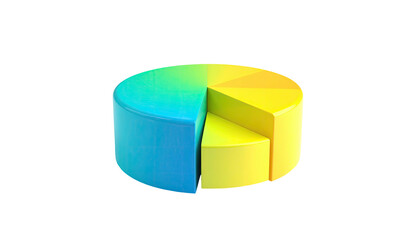 A 3D pie chart with blue/yellow segments, isolated against a stark black background