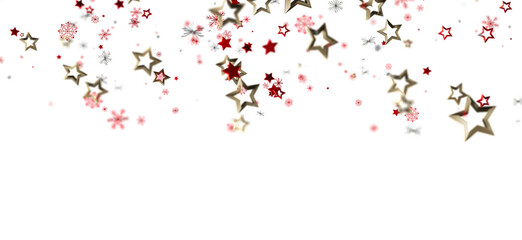 Festive winter background with red and gold stars and snowflakes. Perfect for Christmas, New Year, and winter holidays.