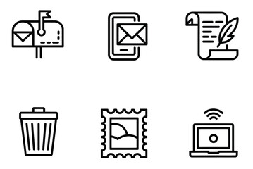 Mail and Communication Icons - Letter, Post, Email, Writing Outline Set