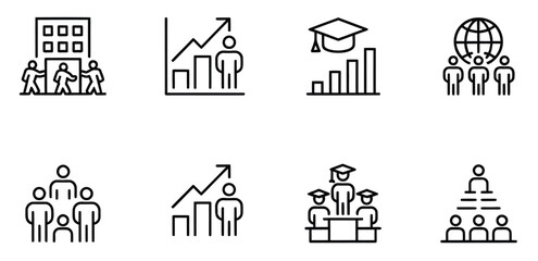 Education and Community Icons - Learning, Growth, People, Global Outline Set