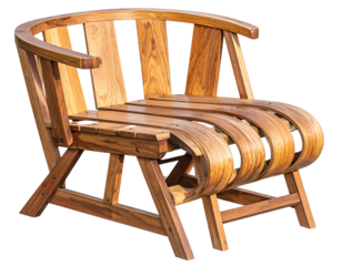 Curved wooden chair with slatted seat