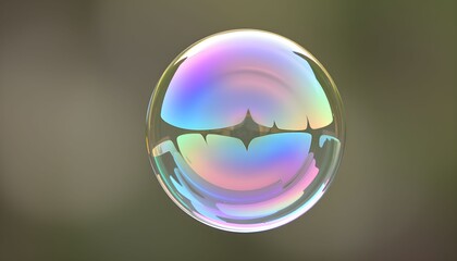 A close-up photograph of a single, iridescent soap bubble, reflecting light.