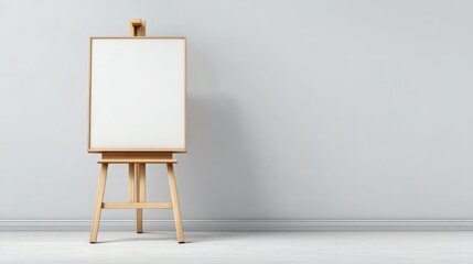 Minimalist Empty White Canvas on Wooden Easel Display Interior Mockup. Ai Generated Images