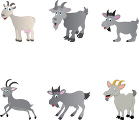 Funny farm animal silhouette vector illustration set with sheep, goat, and cow