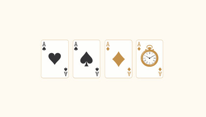 Playing cards with clock illustration
