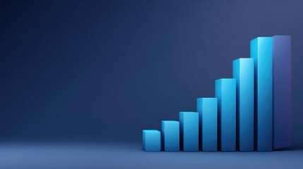 Blue bar graph representing growth and progress on a dark background, symbolizing success, achievement, and financial advancement in business and finance concepts.