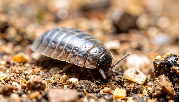 Close-up of a pillbug on the ground