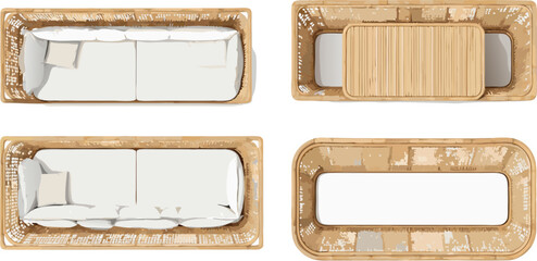 Overhead view of furniture top down interior design elements