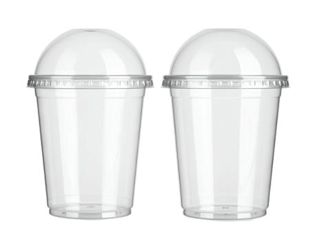 Two clear plastic cups with lids