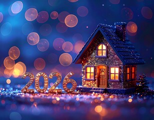 New Year's background with a house and the inscription 2026