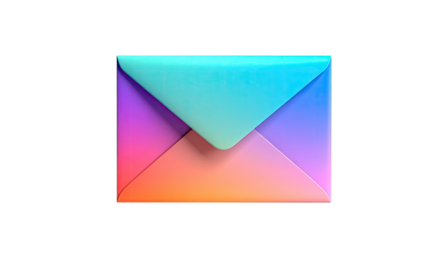 Colorful, gradient-shaded envelope illustration isolated on black background