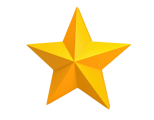 A detailed, golden, five-pointed star, isolated on a black, transparent background