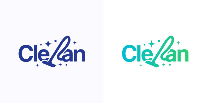 Set of Cleaning Service Lettering Logo Vector with vacuum cleaner. Creative icon for housekeeping, building and construction template design.