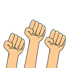 Protest and activism raised fists vector illustration. Three raised fists vector symbol of power and solidarity