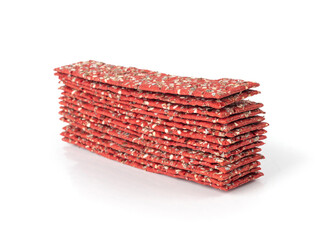 Beetroot crackers, thin rusk beet root bread, red diet multigrain crispbread, various seeds