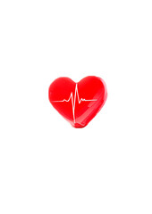 Red Heart with Heartbeat Signal on White Background