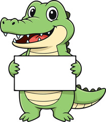 Cute Crocodile Cartoon Holding Blank Sign