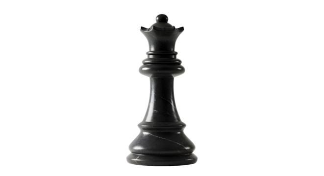 Dark black queen chess piece standing alone symbolizing strategy and leadership isolated PNG with Transparent Background