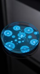 Glowing Bacteria Colonies in Petri Dish - A Science Experiment.