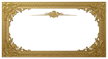 Exquisite ornate gold frame with heraldic crest perfect for luxury invitations certificates awards or formal announcements adding regal elegance © RashmikaGFX