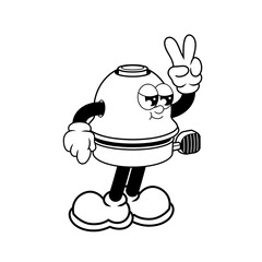Retro character design of cool bicyle bell outline