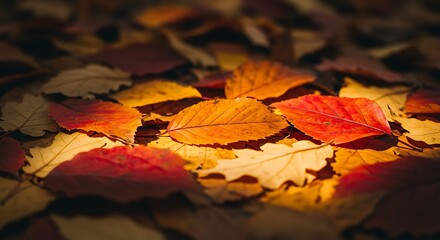 Vibrant autumn leaves close up shot of colorful fall foliage