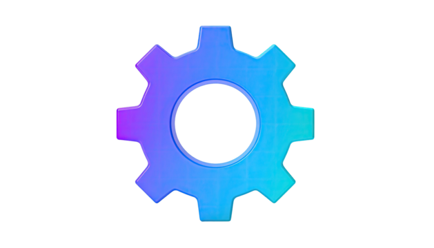 A vibrant, gradient-colored gear on a black background, suggesting process or config