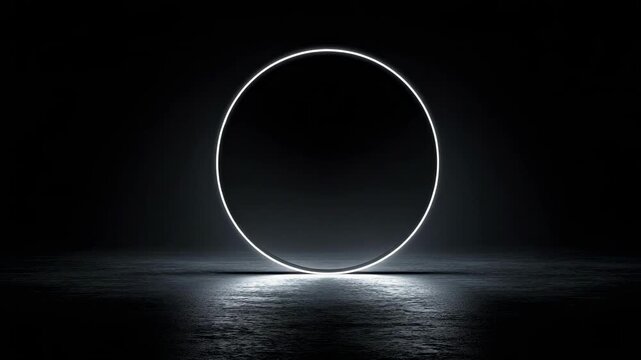 A bright circular ring of light hovering over the dark sea, its glow reflecting on the water.