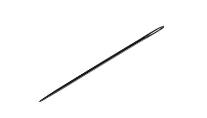 A thin, needle-like object, sharply pointed, against a solid black background