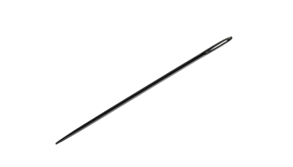 A thin, needle-like object, sharply pointed, against a solid black background