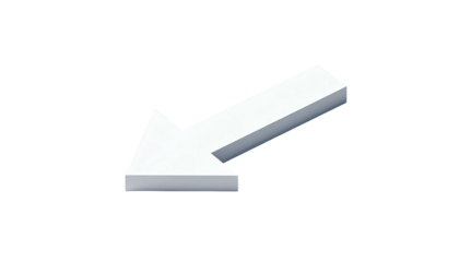 A 3D white arrow pointing diagonally downward to the left, isolated on black