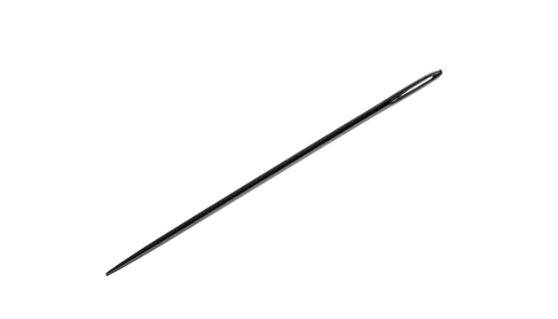 A thin, needle-like object, sharply pointed, against a solid black background