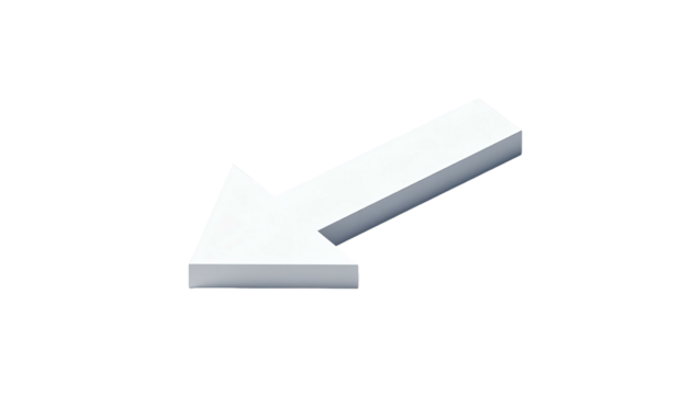 A 3D white arrow pointing diagonally downward to the left, isolated on black