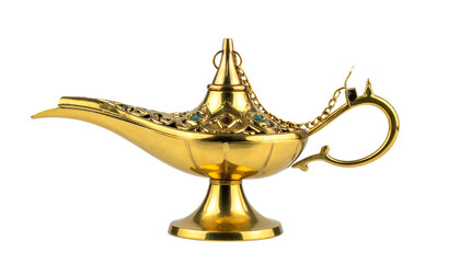 Antique Gold Genie Lamp Isolated for Magic Traditional Arabian isolated on solid white background Png format