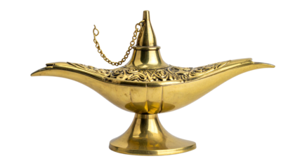 Antique Gold Genie Lamp Isolated for Magic Traditional Arabian isolated on solid white background Png