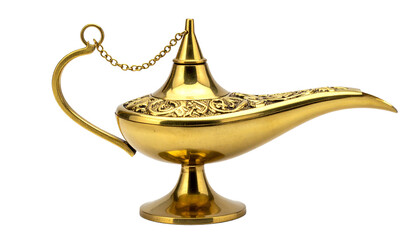 Antique Gold Genie Lamp Isolated for Magic Traditional Arabian isolated on solid white background in Png