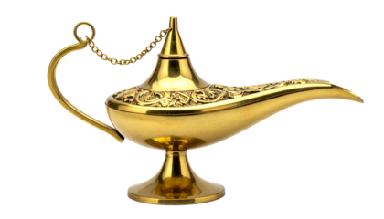 Antique Gold Genie Lamp Isolated for Magic Traditional Arabian isolated on solid white background in Png