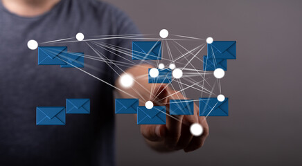 Modern digital communication, email marketing, network connection, global reach.
