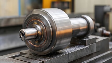 Precision Machining Component on Metal Work Surface with Shavings and Industrial Background Highlighting Manufacturing Processes and Techniques