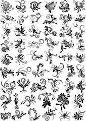 Vintage seamless black floral vector pattern with leaf and swirl elements