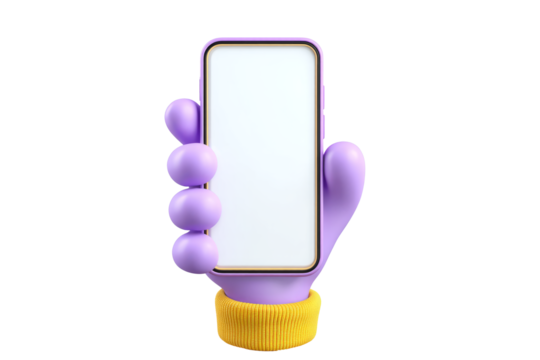 3D cartoon hand holding blank smartphone