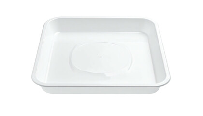 White square plastic container with a raised center area and gently sloped sides