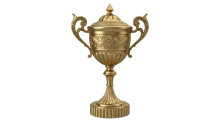 Isolated Gold Trophy Cup with Lid, Award, Winner Concept, Symbol of Success, Golden Finish