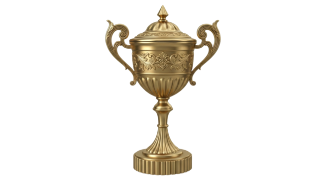 Isolated Gold Trophy Cup with Lid, Award, Winner Concept, Symbol of Success, Golden Finish - Powered by Adobe