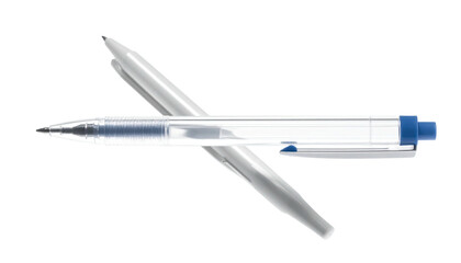 Transparent pen, split into two, overlaying on black background