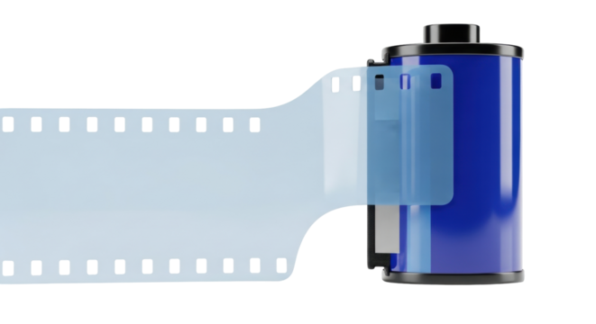 Isolated roll of unexposed film to record memories on a camera, for photographers and amateurs
