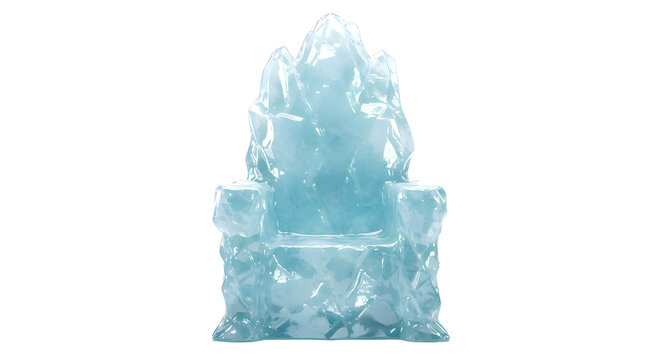Majestic ice throne carved from frozen crystal, ethereal winter king chair with jagged glacial peaks, translucent blue frost sculpture for fantasy concepts isolated PNG with Transparent