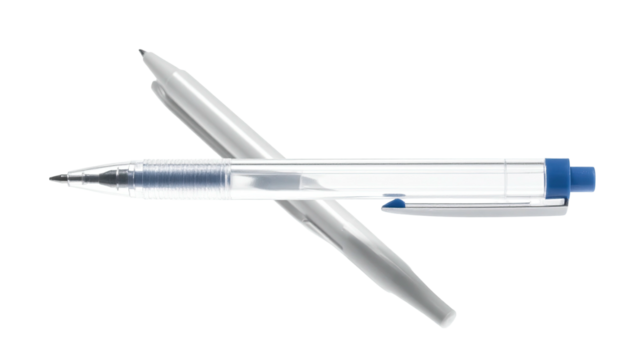Transparent pen, split into two, overlaying on black background